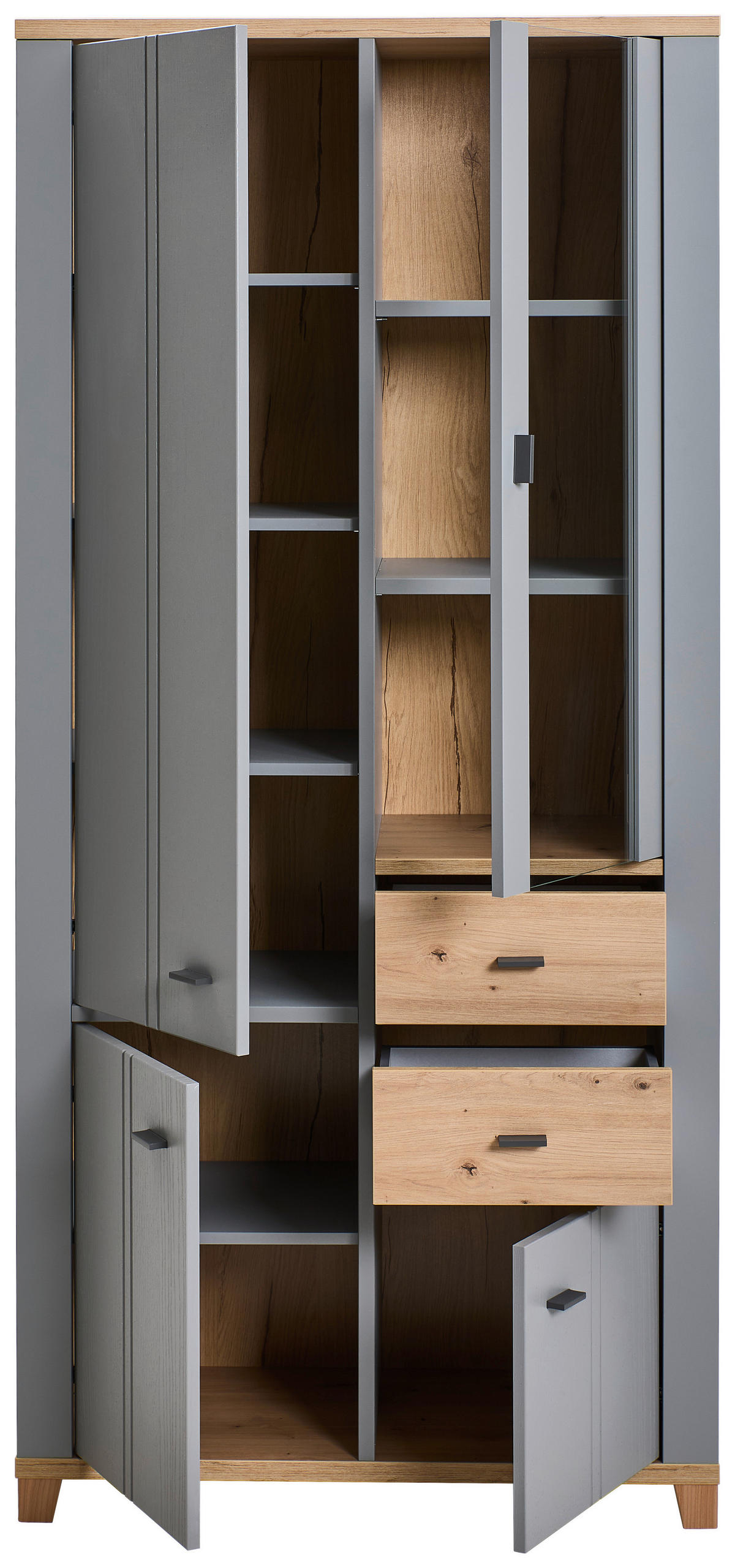 VITRINE in Grau, Eiche Artisan  - Graphitfarben/Eiche Artisan, KONVENTIONELL, Glas/Holzwerkstoff (95/203/40cm) - Hom`in