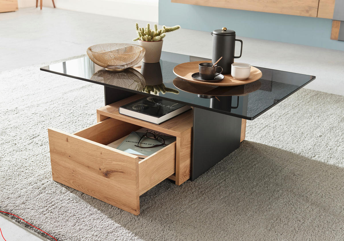 COUCHTISCH in Holz, Metall, Glas 70/115/43 cm  - Eichefarben/Anthrazit, Natur, Glas/Holz (70/115/43cm) - Voglauer