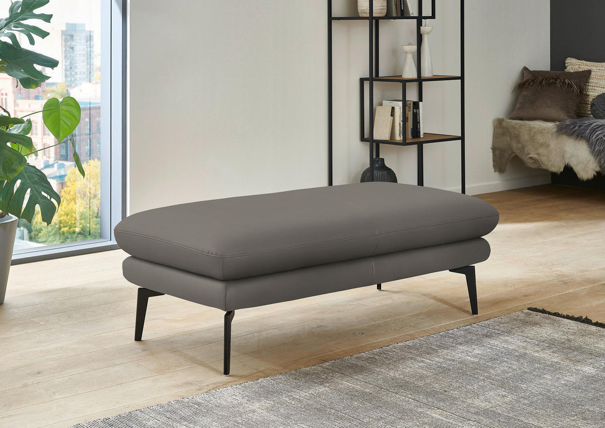 ECKSOFA in Echtleder Hellgrau  - Hellgrau/Schwarz, Design, Leder/Metall (310/180cm) - Dieter Knoll