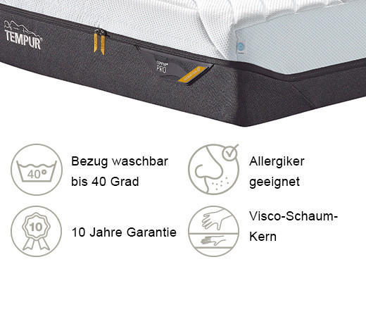 VISCOMATRATZE Pro® Coolquilt 140/200 cm Höhe ca. 23 cm  - Anthrazit/Weiß, Basics, Textil (140/200cm) - Tempur