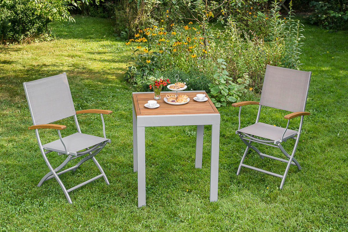 BALKONSET  - Beige/Silberfarben, MODERN, Holz/Kunststoff - Gardenson