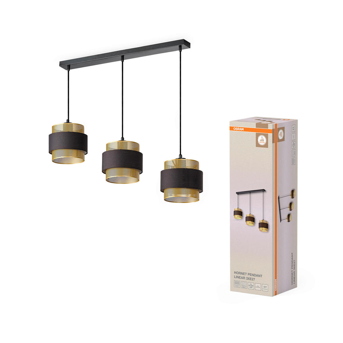 HÄNGELEUCHTE 78/18/150 cm  - Goldfarben/Schwarz, KONVENTIONELL, Textil/Metall (78/18/150cm) - Osram