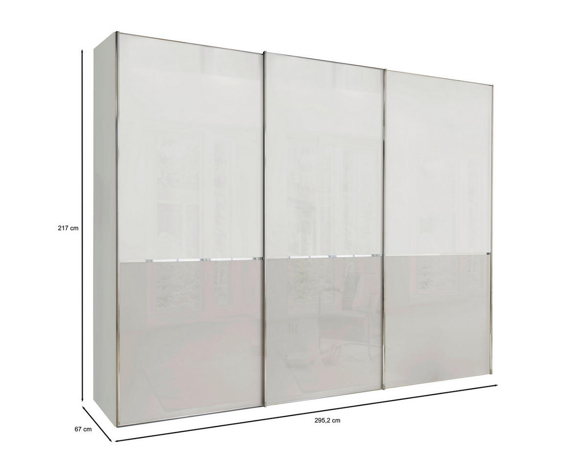 SCHWEBETÜRENSCHRANK  in Grau, Weiß  - Chromfarben/Weiß, KONVENTIONELL, Glas/Holzwerkstoff (300/217/67cm) - Novel