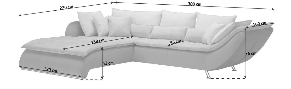 SOFFA i textil ljusgrå, mörkgrå  - mörkgrå/kromfärg, Design, metall/textil (220/300cm) - Livetastic