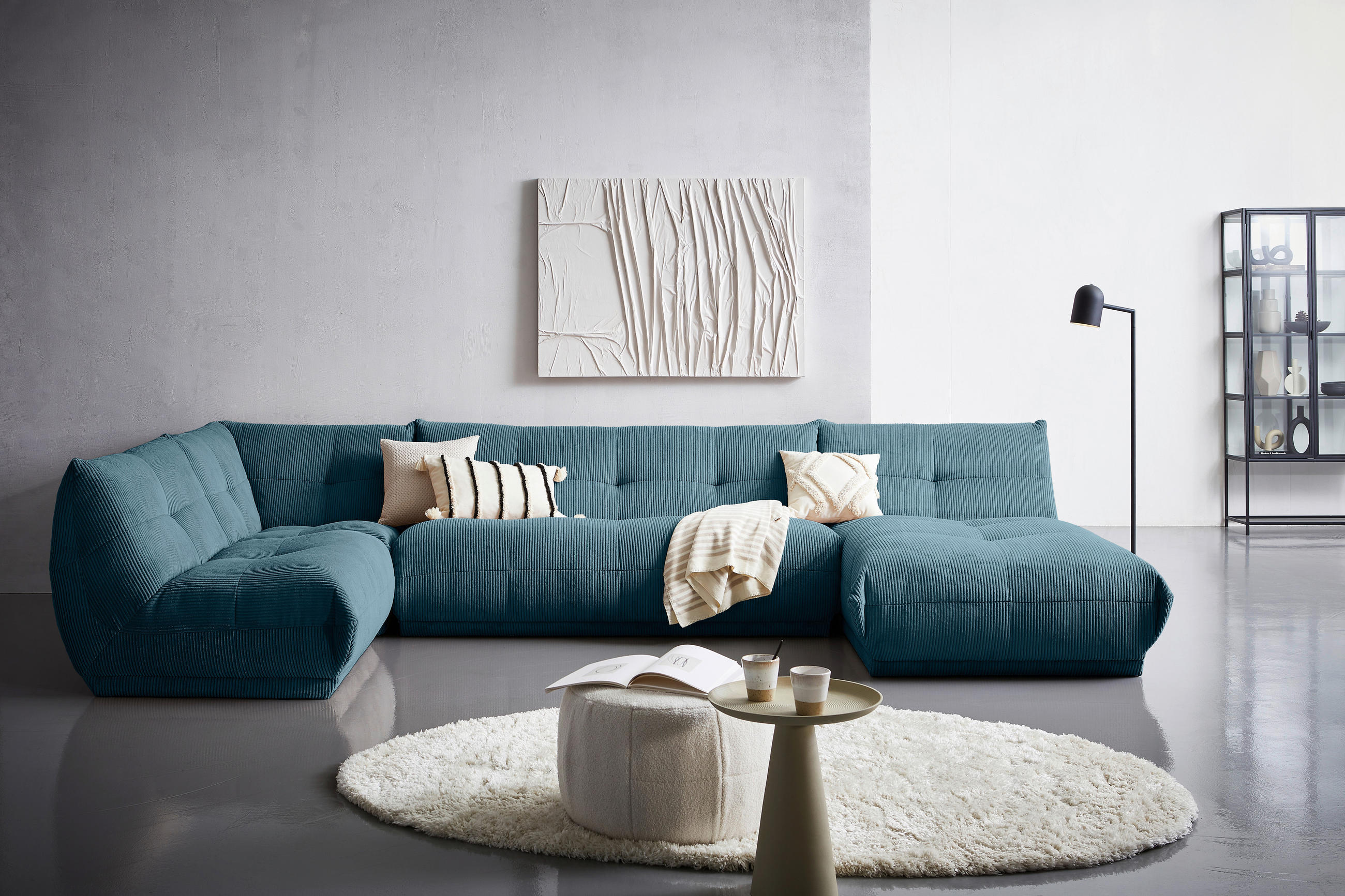 WOHNLANDSCHAFT in Cord Petrol  - Petrol, Trend, Textil (210/390/185cm) - Livetastic