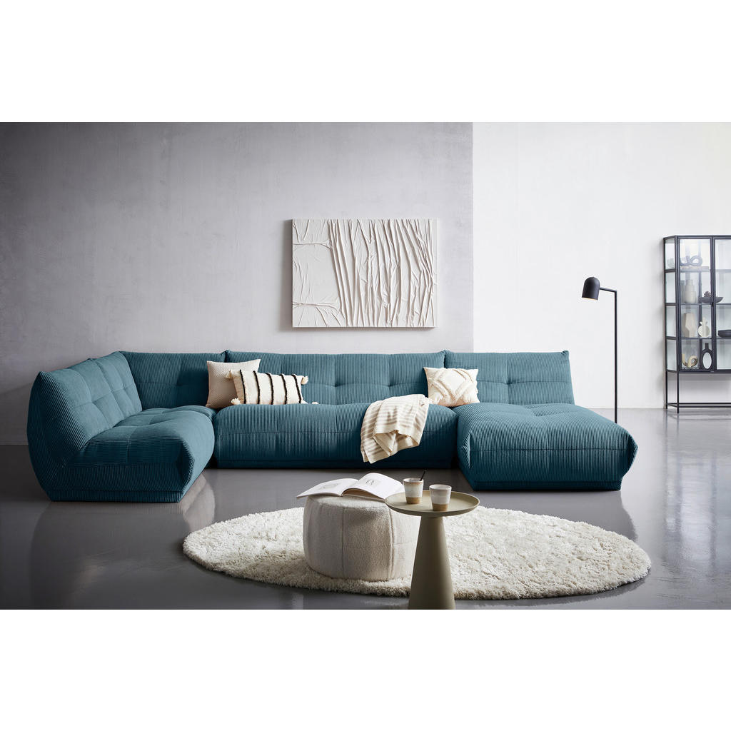 Thumbnail - Livetastic Wohnlandschaft Giselle, Petrol, Textil, 6-Sitzer, U-Form, einzeln stellbar, 390x210 cm, Made in EU, Rücken ec...