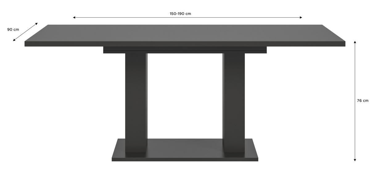 AUSZIEHTISCH Grau rechteckig  ausziehbar  - Grau, KONVENTIONELL, Holzwerkstoff (150-190/90/76cm) - MID.YOU