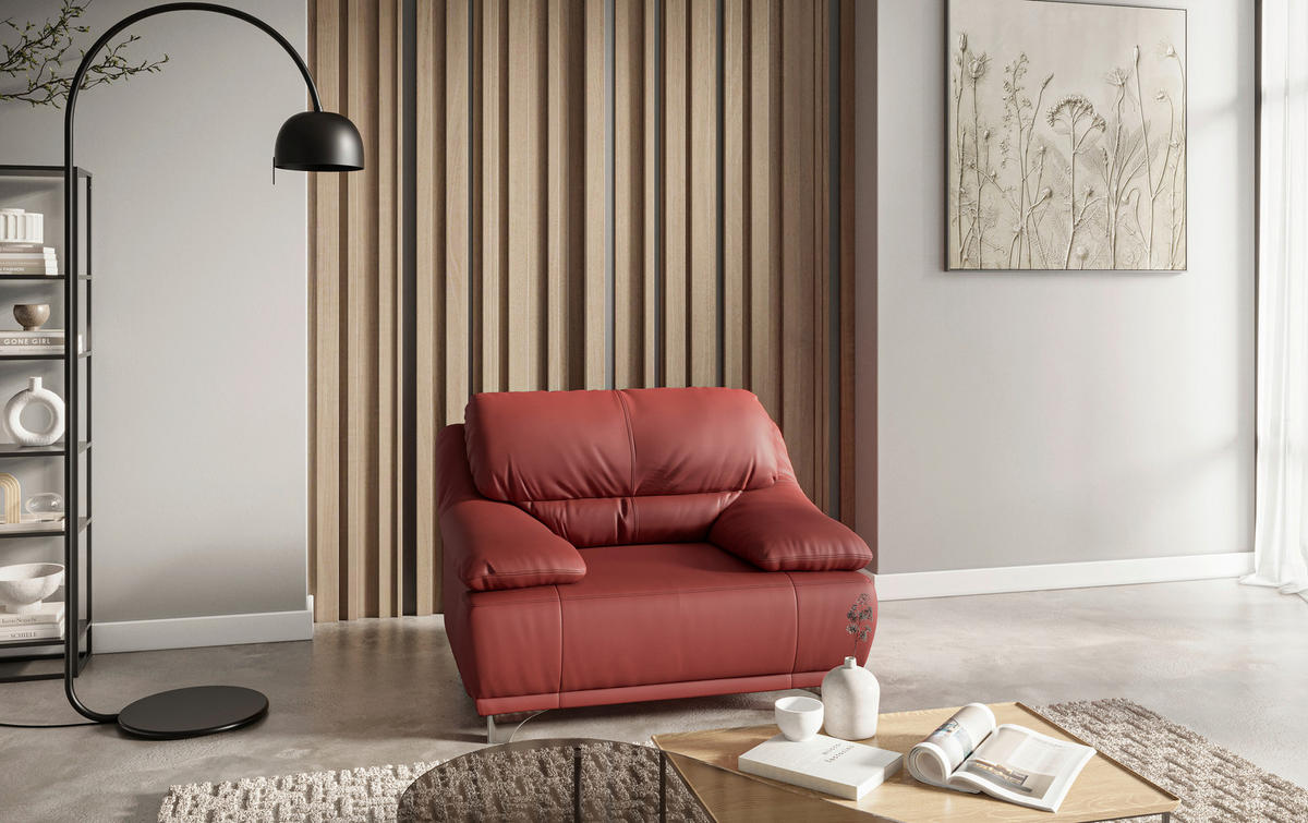 SESSEL in Echtleder Rot  - Rot/Schwarz, Design, Leder/Metall (118/87/92cm) - Xora