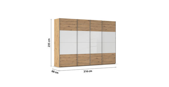 SCHWEBETÜRENSCHRANK  in Weiß, Eiche Artisan  - Chromfarben/Weiß, KONVENTIONELL, Glas/Holzwerkstoff (316/235/68cm) - Novel