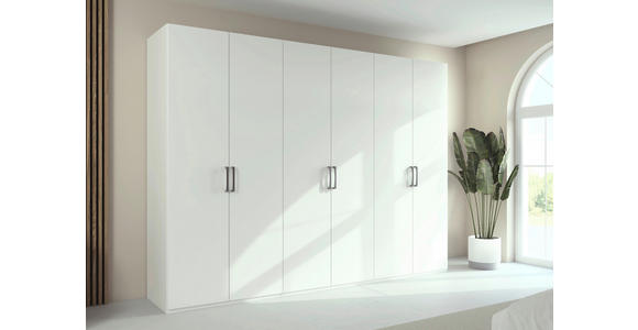 DREHTÜRENSCHRANK 301/235/61 cm,  in Weiß, 6-türig  - Edelstahlfarben/Weiß, Basics, Holzwerkstoff/Metall (301/235/61cm) - Novel