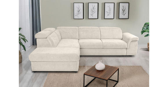 ECKSOFA Creme Flachgewebe Bettkasten, Schlaffunktion, Rücken echt, Liegefläche im Originalstoff  - Creme/Schwarz, KONVENTIONELL, Kunststoff/Textil (235/280cm) - Carryhome