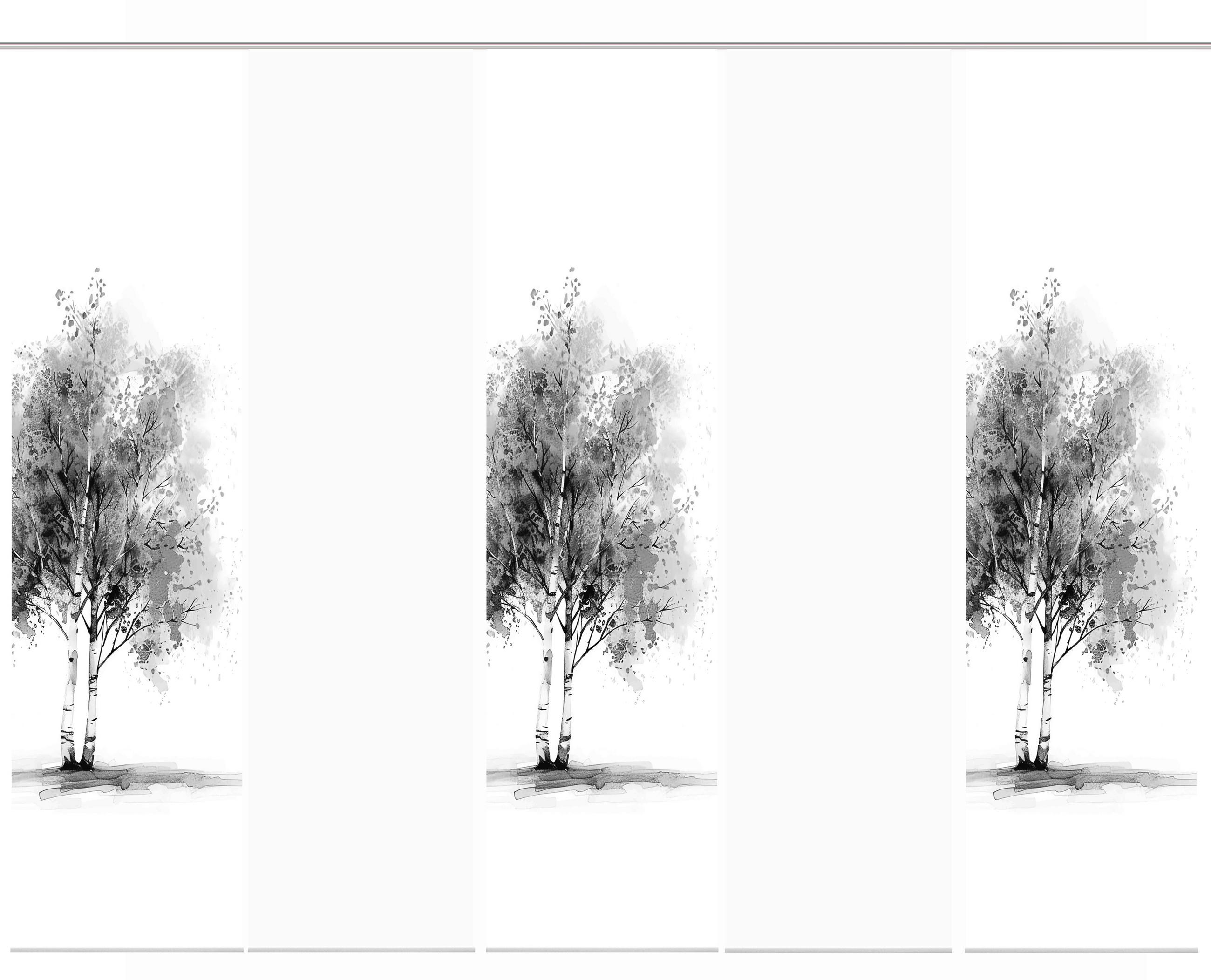 XXXLutz Flächenvorhang Tree Weiß, Grau Hochglanz 60x245 cm