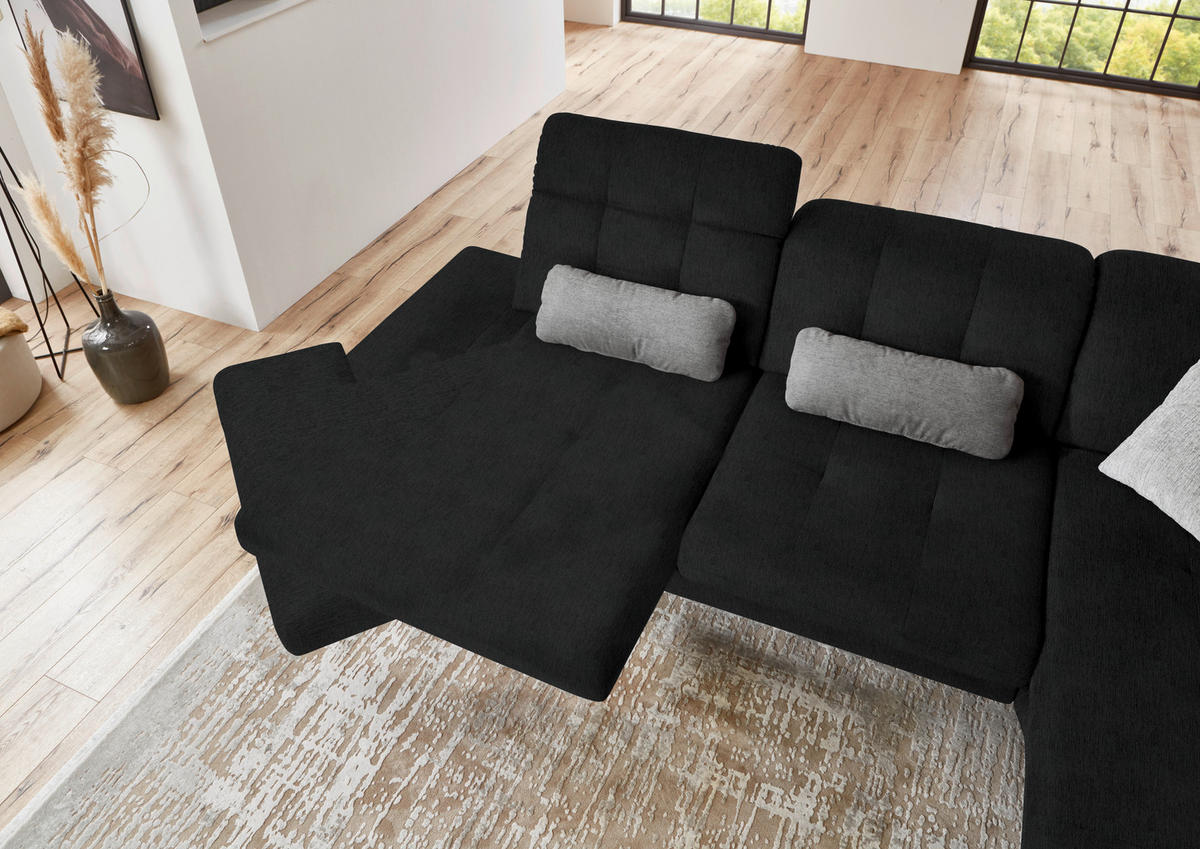 ECKSOFA in Flachgewebe Schwarz  - Schwarz, Design, Textil/Metall (309/190cm) - Beldomo Style