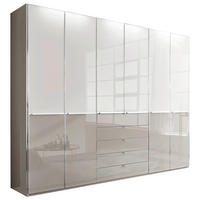 NYÍLÓAJTÓS SZEKRÉNY szürke, fehér  - krómszínű/fehér, Basics, faalapú anyag/Üveg (300/236/58cm) - Novel