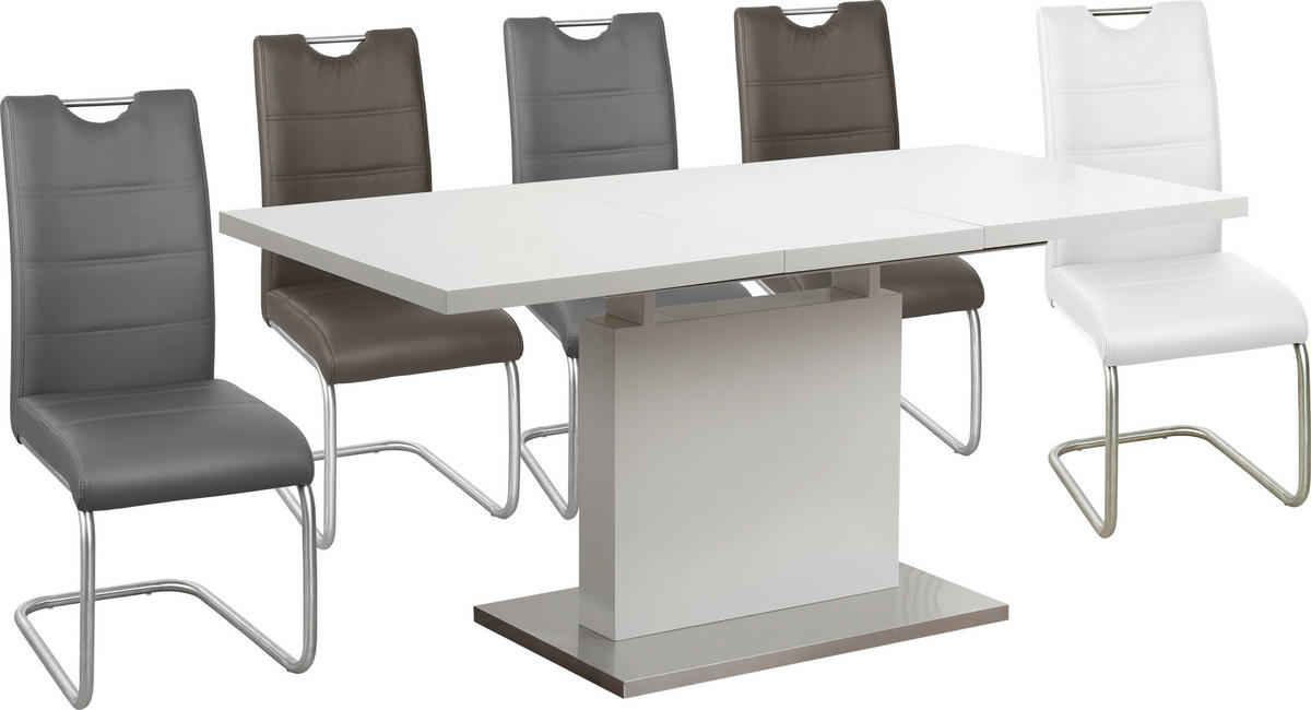 ÉTKEZŐASZTAL - nemesacélszínű/fehér, Design, faalapú anyag/fém (120-160/80/76cm) - Carryhome