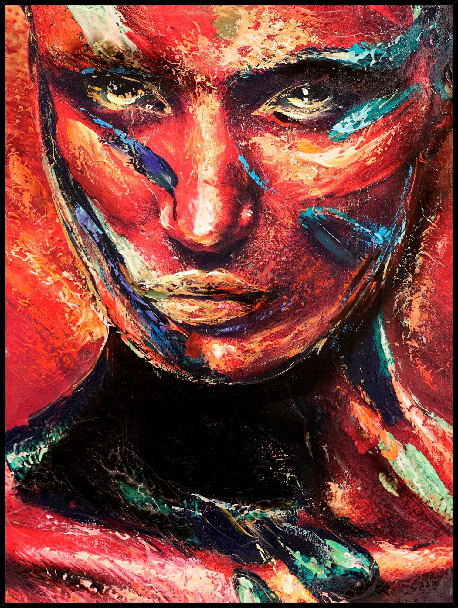 ÖLGEMÄLDE Abstraktes, Menschen, Ethno, Frauen 60/80 cm  - Multicolor/Schwarz, Design, Holzwerkstoff/Textil (60/80cm) - Monee