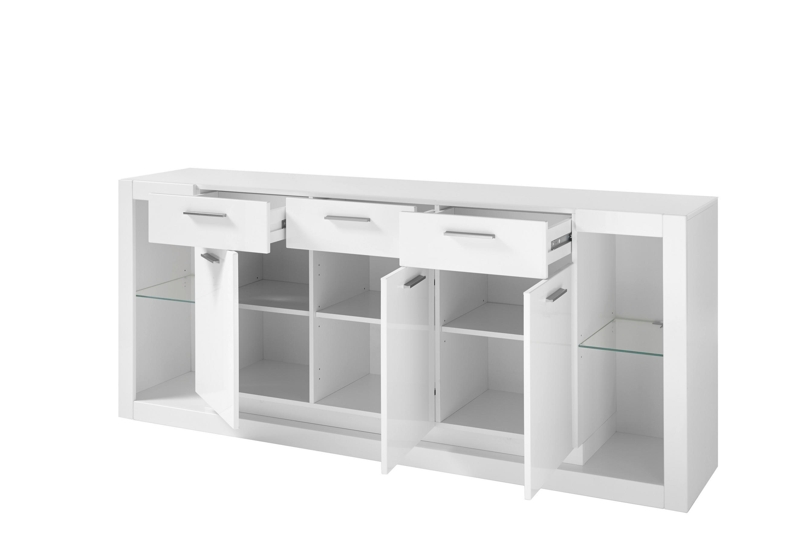 SIDEBOARD  in 198/83/43 cm  - Edelstahlfarben/Weiß Hochglanz, Design, Glas/Holzwerkstoff (198/83/43cm) - MID.YOU