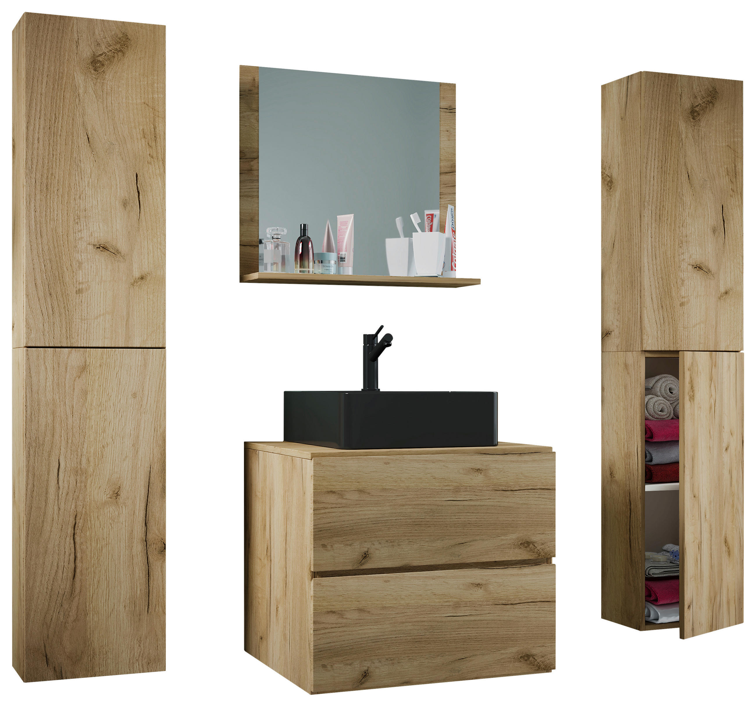 BADEZIMMER 5-teilig  in 127 cm  - Honigeiche/Schwarz, MODERN, Glas/Keramik (127cm) - MID.YOU