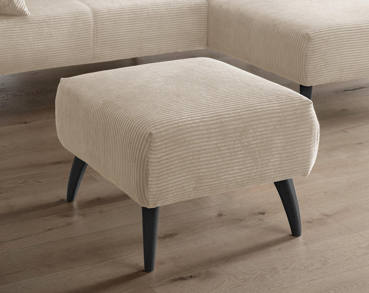 HOCKER in Holz, Textil Beige  - Beige/Schwarz, MODERN, Holz/Textil (66/44/66cm) - MID.YOU