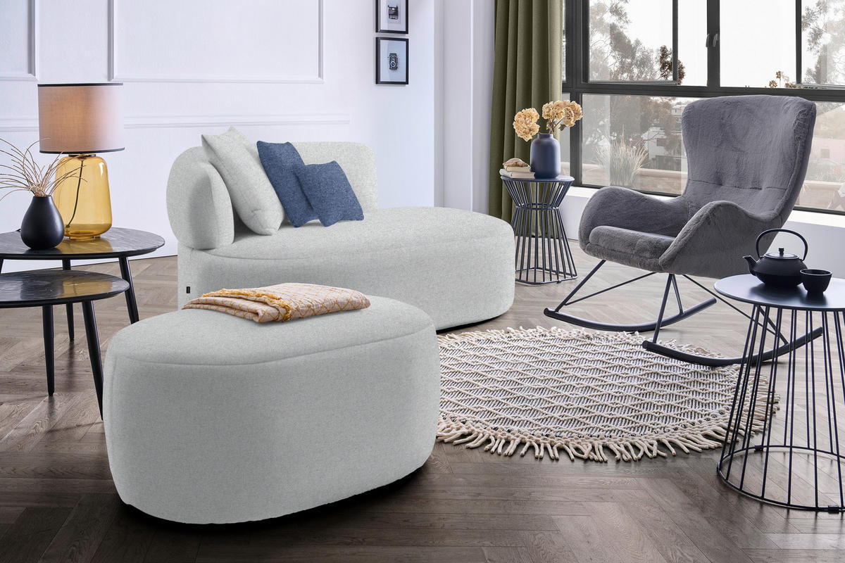 RÉCAMIERE in Flachgewebe Grau, Dunkelblau  - Schwarz/Dunkelblau, MODERN, Kunststoff/Textil (166/86/105cm) - Hom`in