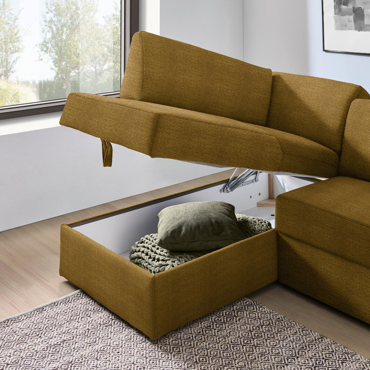 ECKSOFA in Webstoff Dunkelgelb  - Dunkelgelb/Schwarz, Konventionell, Kunststoff/Textil (165/224cm) - Xora