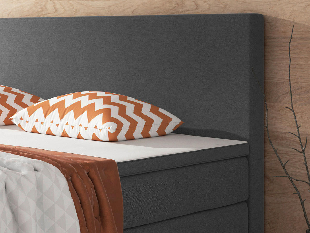 BOXSPRINGBETT 180/200 cm,  in Anthrazit, Topper, Matratzen, H3 + H3 = fest  - Anthrazit/Silberfarben, KONVENTIONELL, Textil/Metall (180/200cm) - MID.YOU