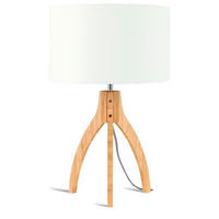 STOLNÍ LAMPA, nástěnný stmívač, 36/54 cm  - bílá/přírodní barvy, Trend, dřevo/textil (36/54cm) - Good & Mojo