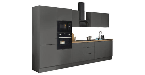 KÜCHENBLOCK in Graphitfarben - Schwarz/Graphitfarben, Basics, Holzwerkstoff/Metall (340/211/60cm) - Xora
