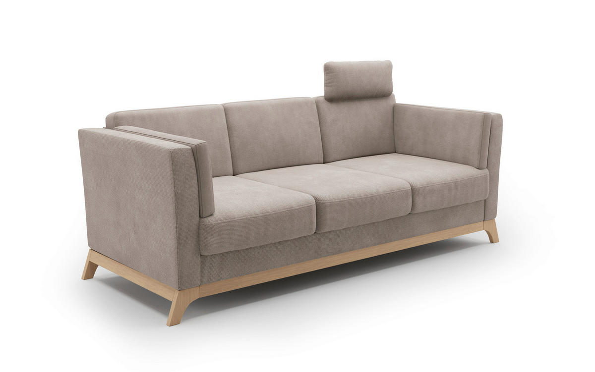 3-SITZER-SOFA in Flachgewebe Taupe  - Taupe/Eichefarben, Konventionell, Holz/Textil (213/84/93cm) - Sit & More