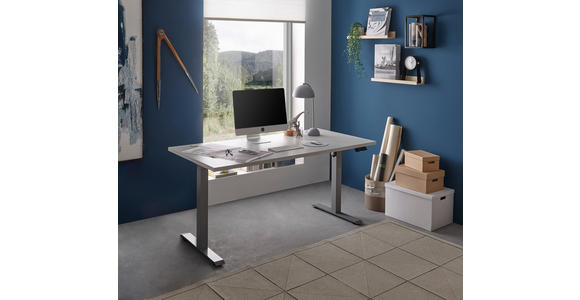SCHREIBTISCH höhenverstellbar, Kabeldurchlass, Memoryschalter  - Silberfarben/Hellgrau, Basics, Holzwerkstoff/Metall (160/77/75-118cm) - Xora