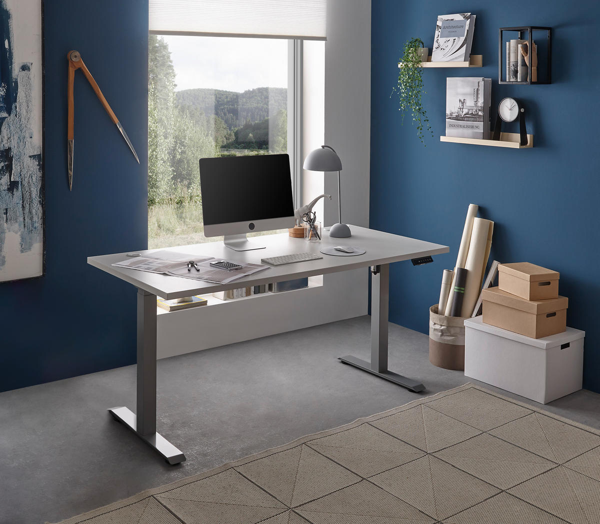 PISAĆI STOL  svijetlo siva  metal, drvni materijal  - srebrne boje/svijetlo siva, Basics, drvni materijal/metal (160/77/75-118cm) - Xora