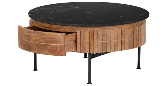 COUCHTISCH Mangoholz Hartholz 85/85/45 cm rund Schwarz, Hellbraun - Hellbraun/Goldfarben, Design, Holz/Stein (85/85/45cm) - Novel