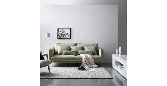 BIGSOFA in Samt Salbeigrün  - Salbeigrün/Goldfarben, Trend, Textil/Metall (230/94/110cm) - Ambia Home