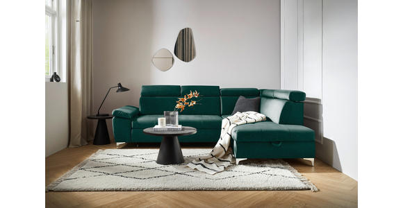 ECKSOFA in Samt Grün  - Chromfarben/Grün, KONVENTIONELL, Textil/Metall (271/206cm) - Carryhome