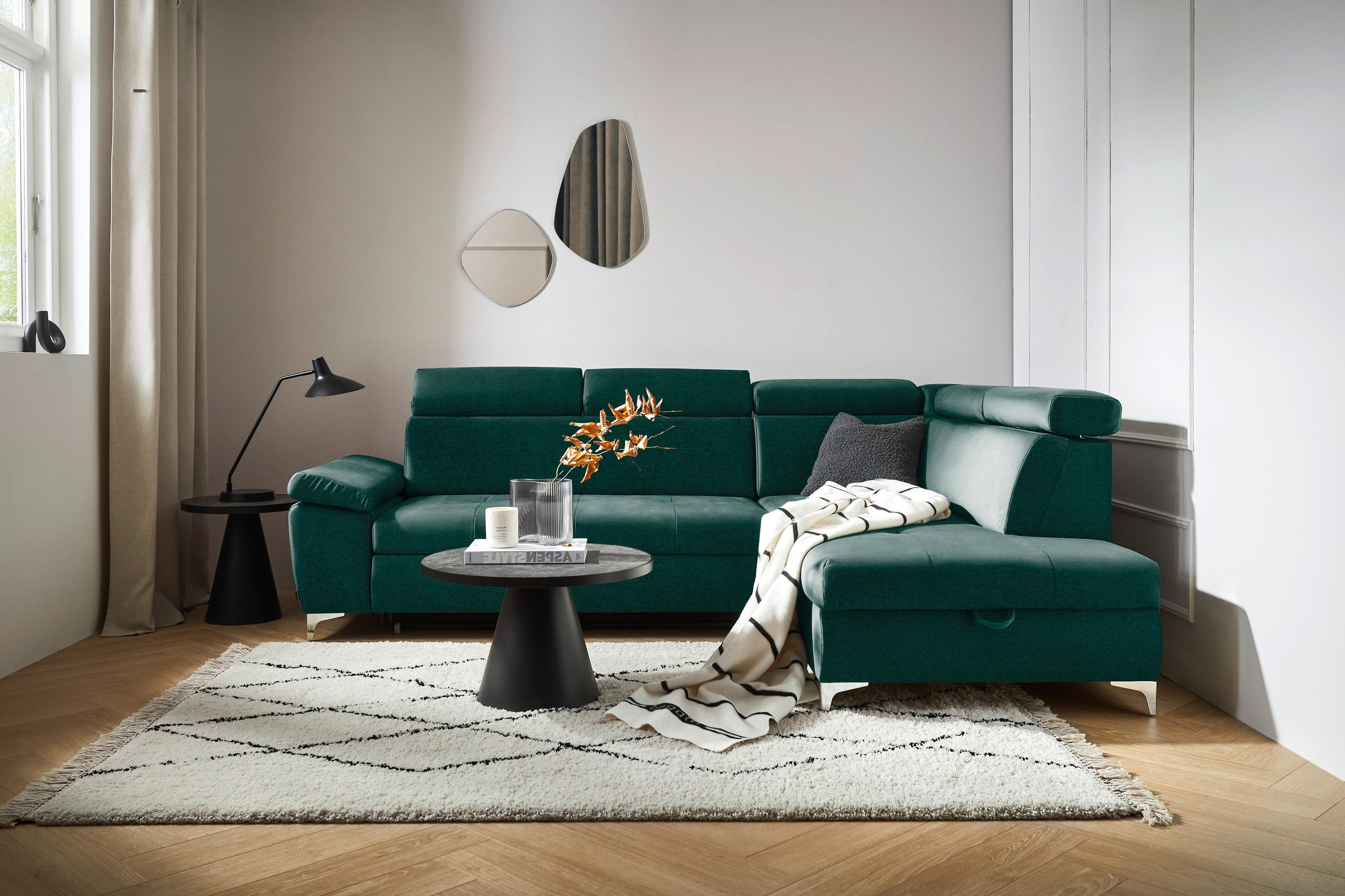 SAROKKANAPÉ textil zöld  - krómszínű/zöld, Konventionell, textil/fém (271/206cm) - Carryhome