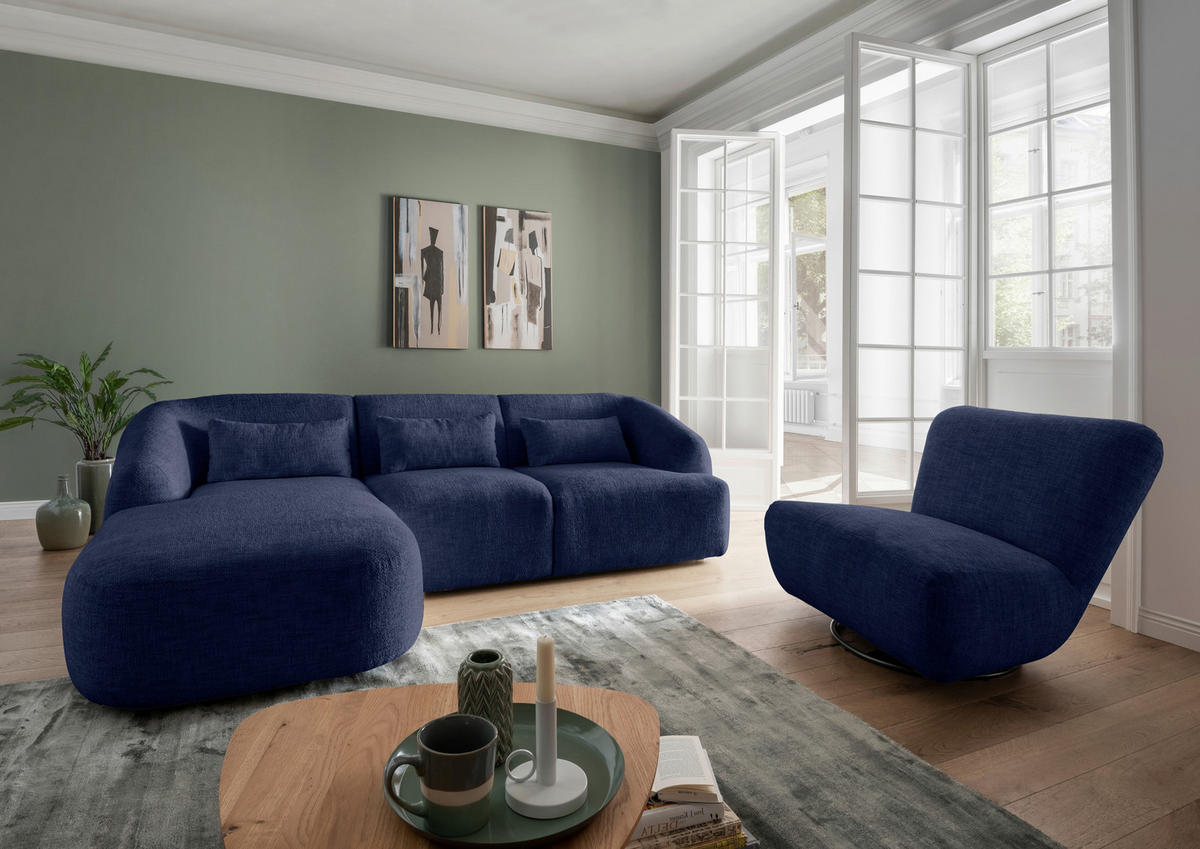 ECKSOFA in Struktur Dunkelblau  - Schwarz/Dunkelblau, Modern, Kunststoff/Textil (160/256cm) - Livetastic