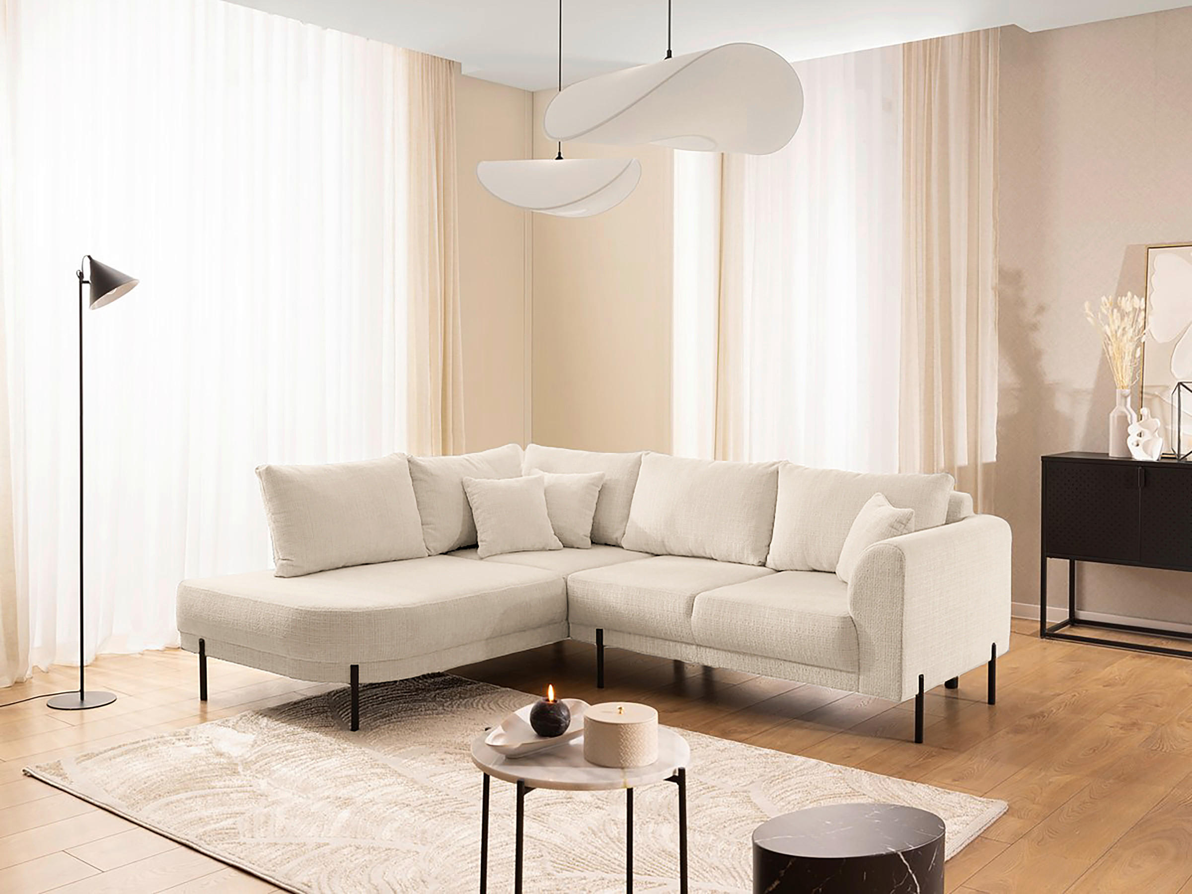ECKSOFA Mauris Creme Chenille Rückenkissen  - Creme/Schwarz, Design, Kunststoff/Textil (200/233cm) - Livetastic