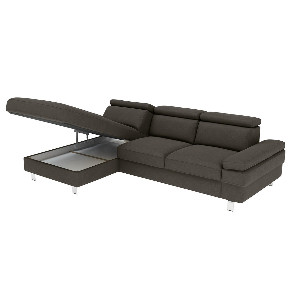 ECKSOFA in Mikrofaser Anthrazit  - Anthrazit/Silberfarben, KONVENTIONELL, Textil/Metall (260/82/182cm) - Trendmanufaktur