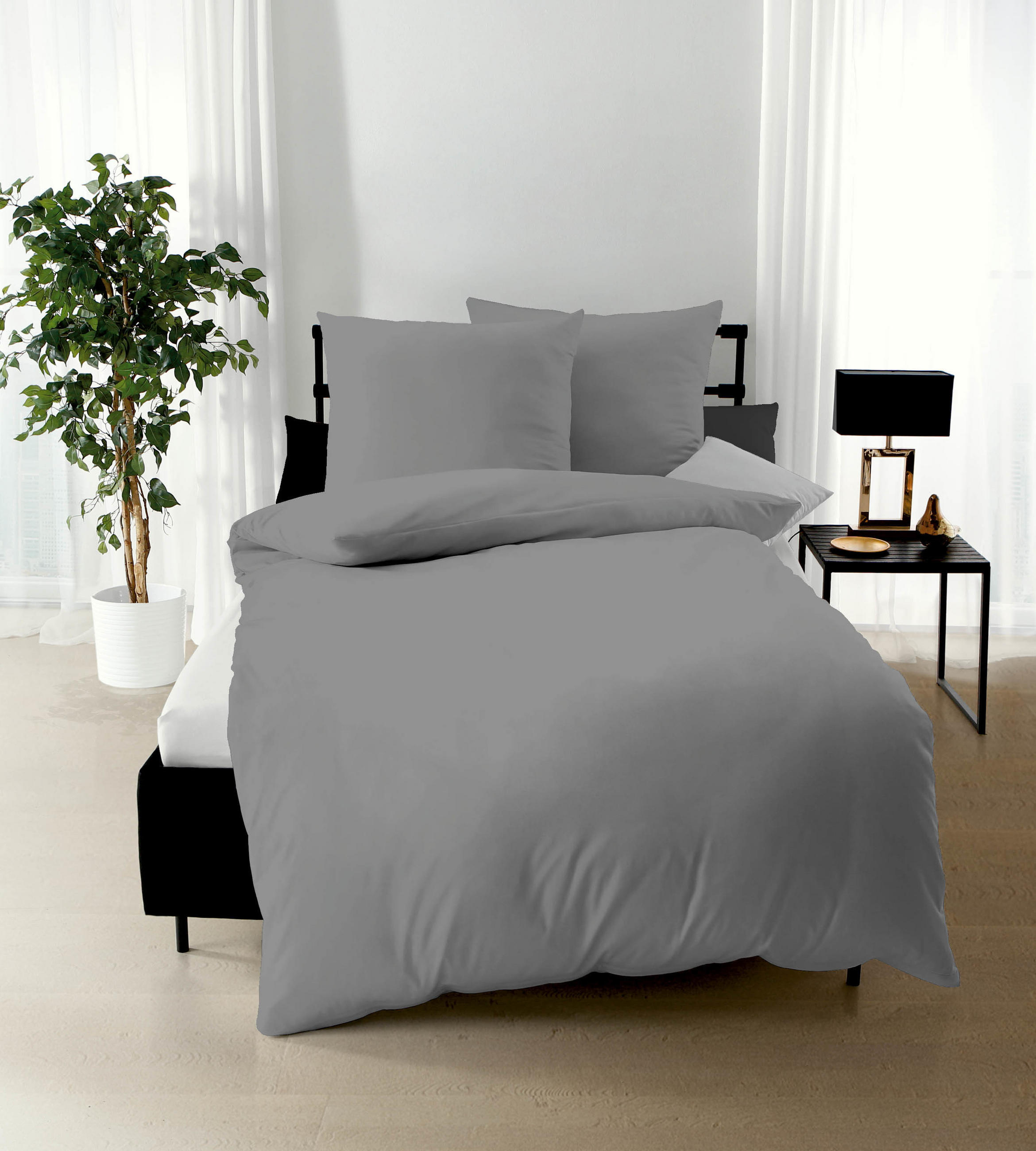 POSTELJNINA GRAY 140/200 cm saten siva  - siva, Basics, tekstil (140/200cm) - Kaeppel