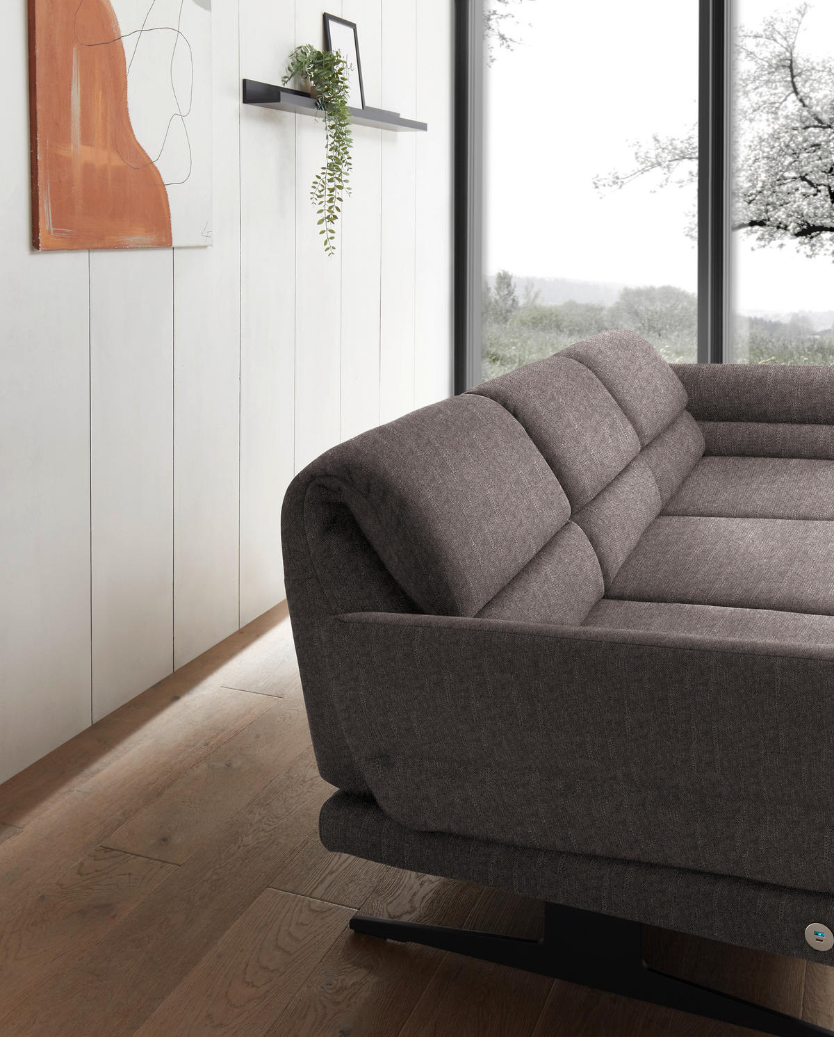 ECKSOFA in Flachgewebe Greige  - Greige/Schwarz, Design, Textil/Metall (279-327/176-217cm) - Dieter Knoll