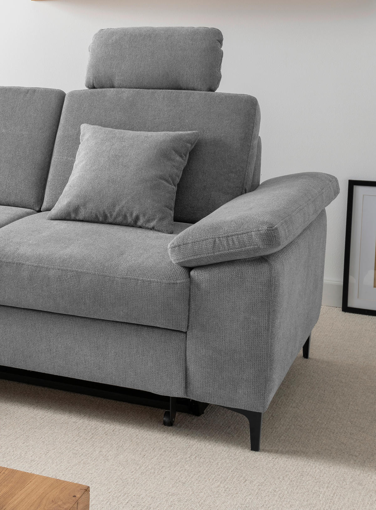 ECKSOFA Chenille Grau  - Schwarz/Grau, Konventionell, Textil/Metall (151/245cm) - Livetastic