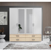 DREHTÜRENSCHRANK in Weiss, Sonoma Eiche  - Weiss/Alufarben, Modern, Holzwerkstoff/Kunststoff (180/190cm) - MID.YOU