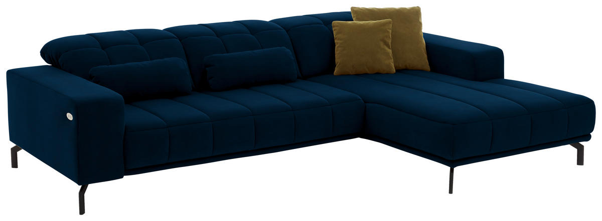 ECKSOFA Dunkelblau Velours  - Schwarz/Dunkelblau, Design, Textil/Metall (293/195cm) - Beldomo Style