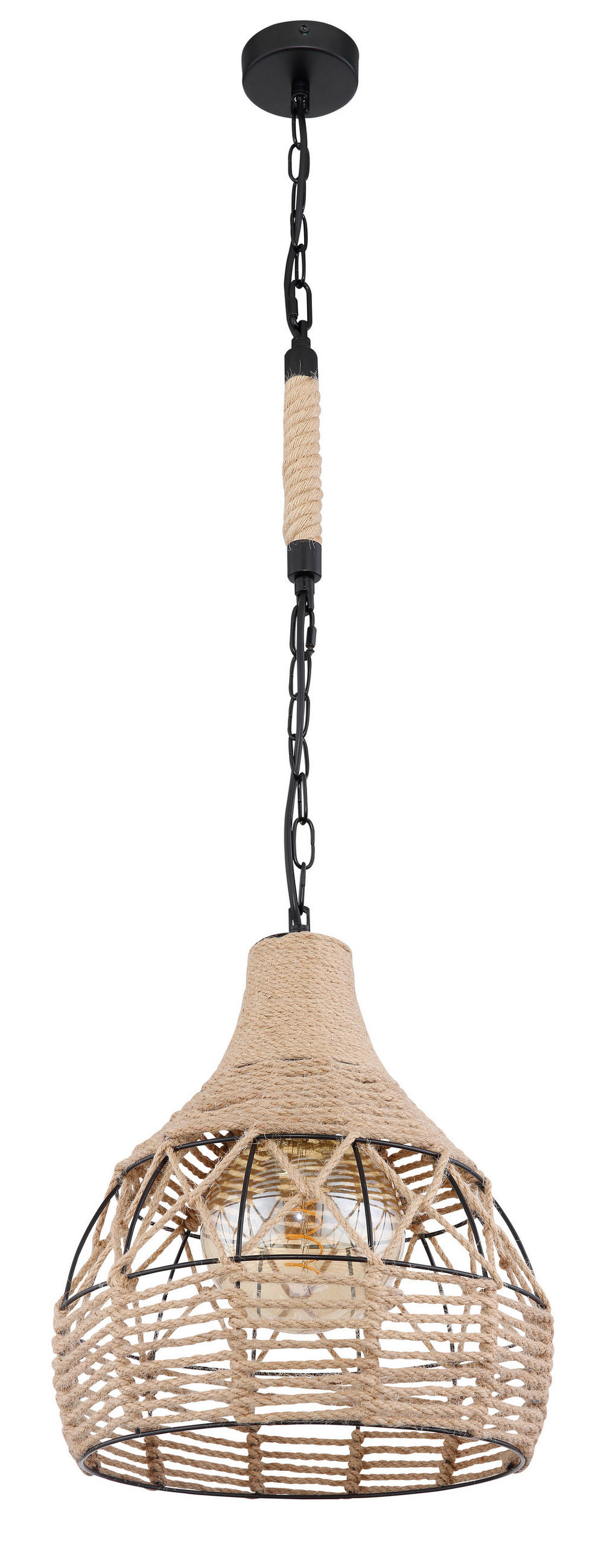 HÄNGELEUCHTE Halia 30/135 cm   - Schwarz/Braun, ROMANTIK / LANDHAUS, Naturmaterialien/Metall (30/135cm) - Globo