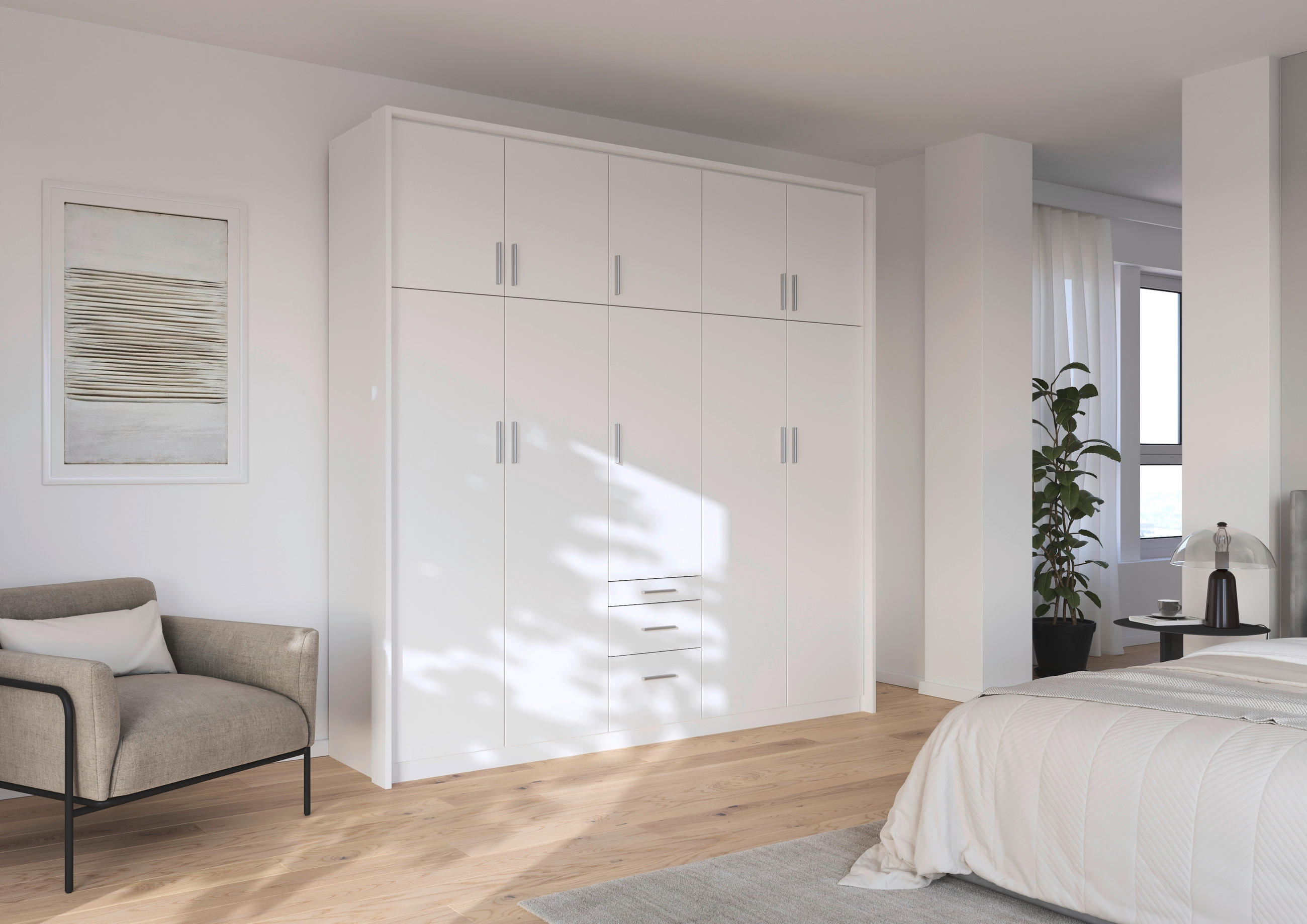DREHTÜRENSCHRANK in Weiss - Weiss/Alufarben, Design, Holzwerkstoff/Kunststoff (226/229/54cm) - Rauch Möbel