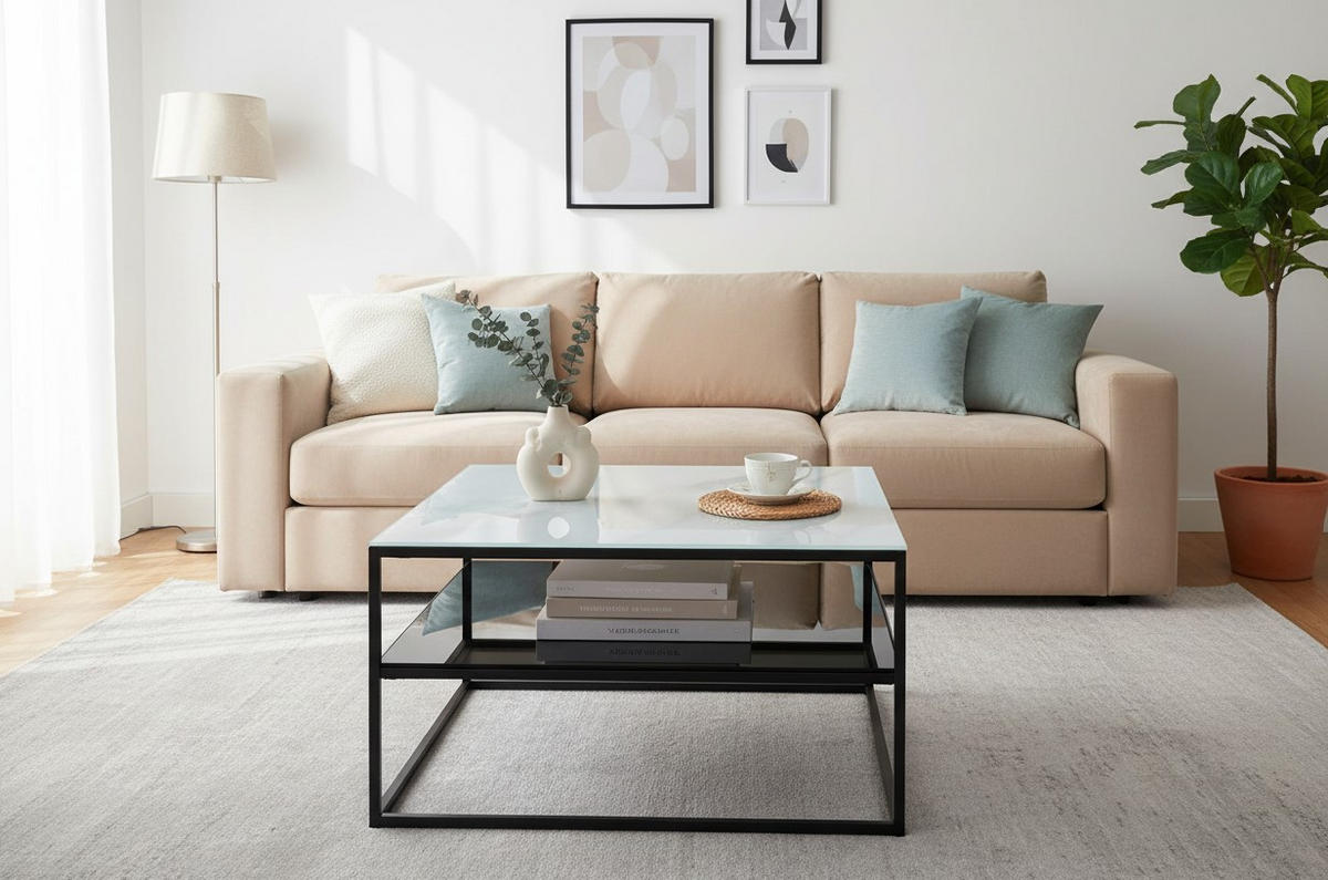 COUCHTISCH in Metall, Glas 75/75/43 cm  - Schwarz/Weiß, Design, Glas/Metall (75/75/43cm) - Livetastic