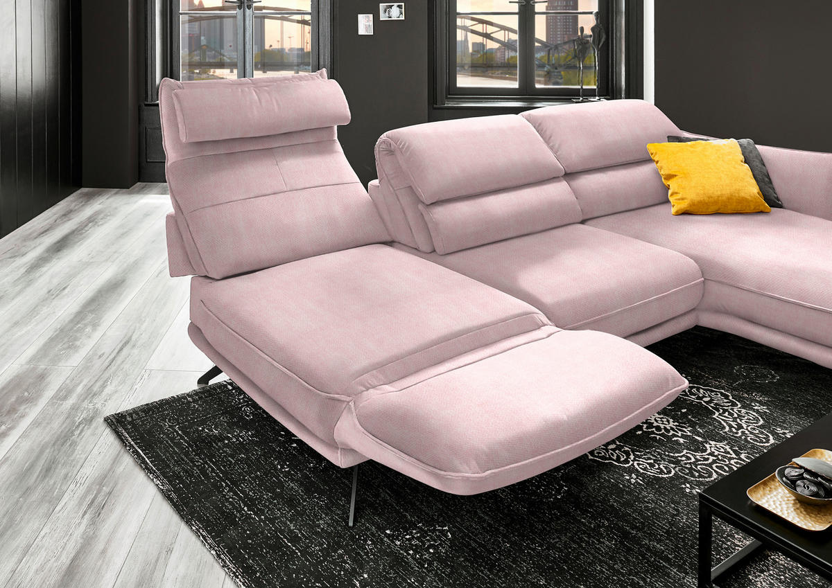 ECKSOFA in Velours Hellrosa  - Hellrosa/Schwarz, Design, Textil/Metall (283/153cm) - Valdera