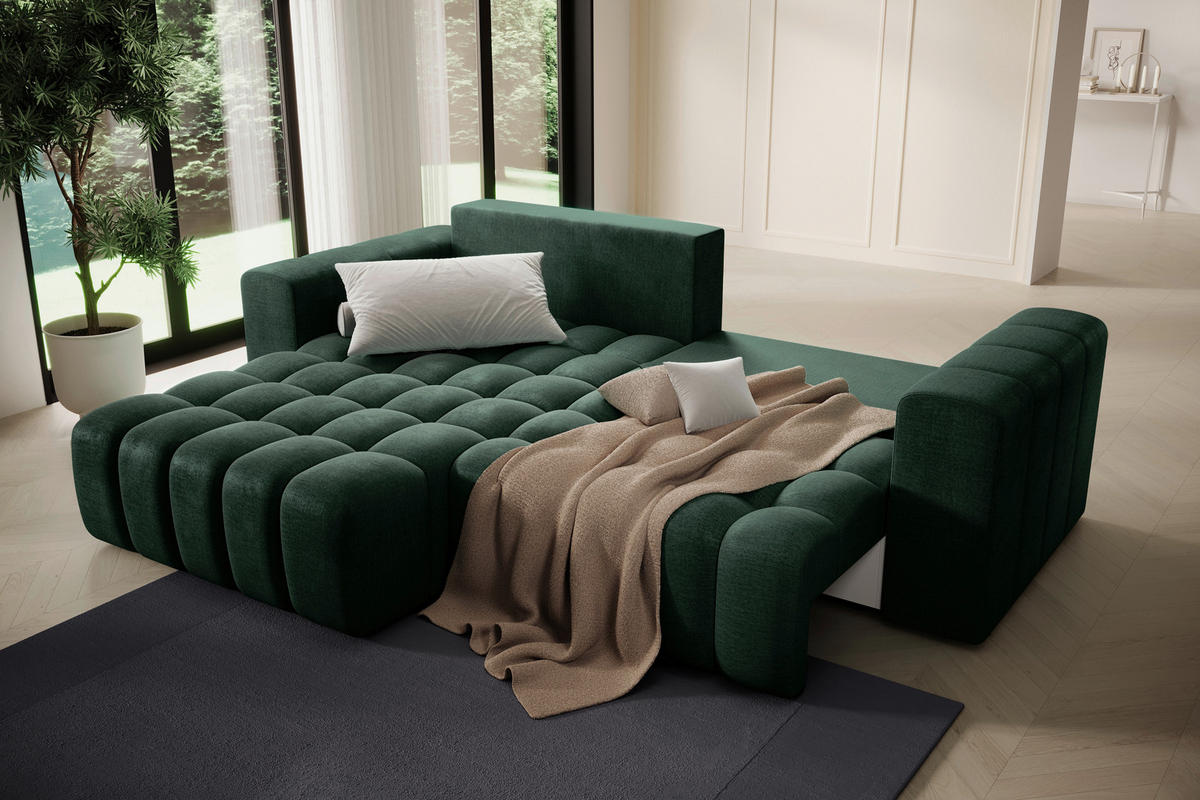 ECKSOFA BONETT in Samt Dunkelgrün  175/250 cm  - Dunkelgrün/Schwarz, Design, Kunststoff/Textil (175/250cm) - MID.YOU