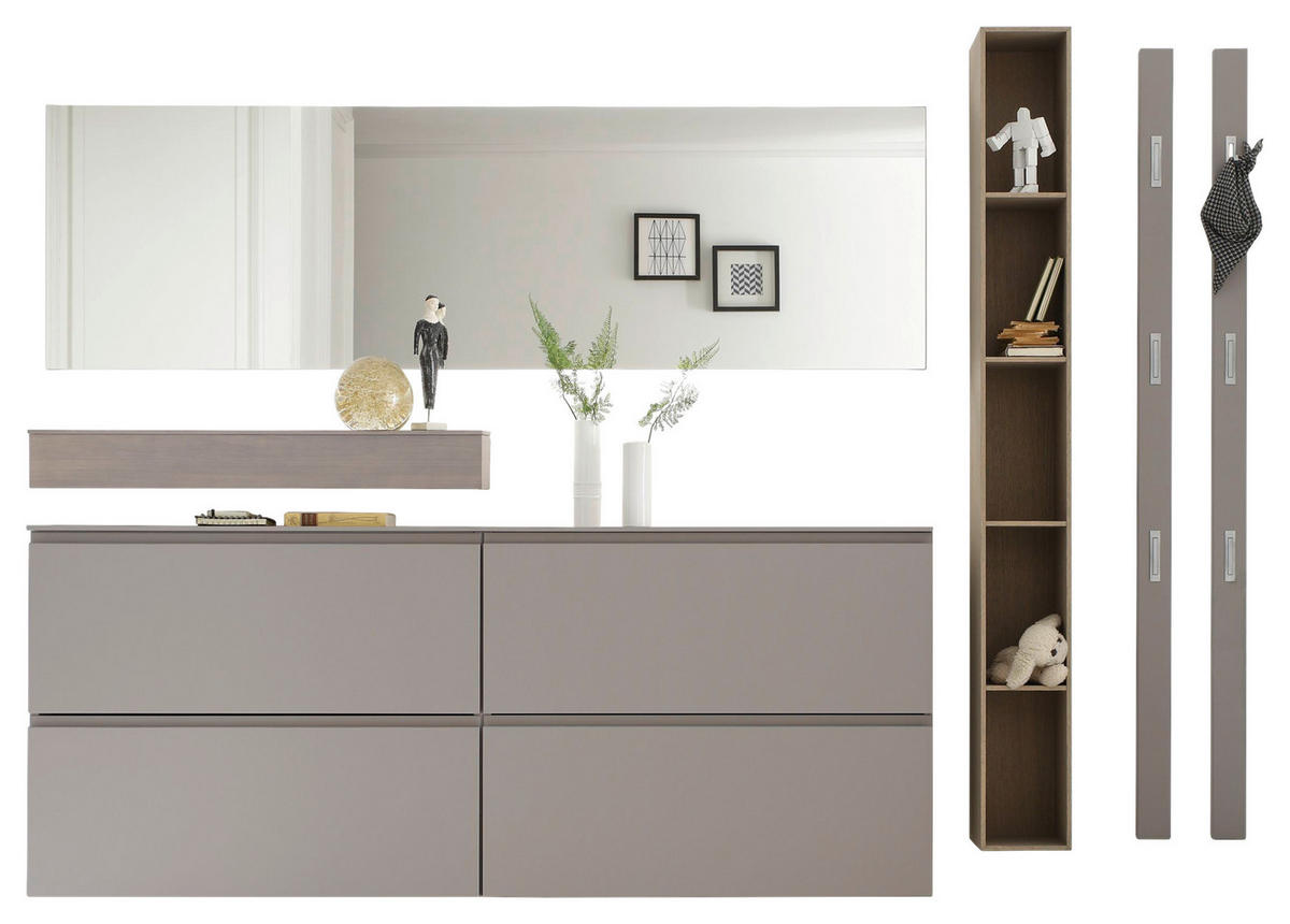 GARDEROBE 6-teilig  in 290/180/24,4 cm  - Eichefarben/Grau, Design, Glas/Holz (290/180/24,4cm) - Sudbrock