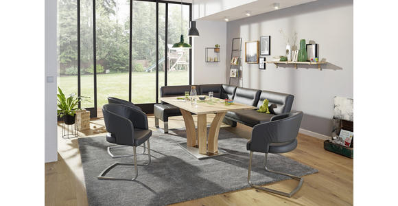 ECKBANK 171/236 cm in Graphitfarben, Edelstahlfarben - Edelstahlfarben/Dunkelgrau, Design, Leder/Metall (171/236cm) - Dieter Knoll
